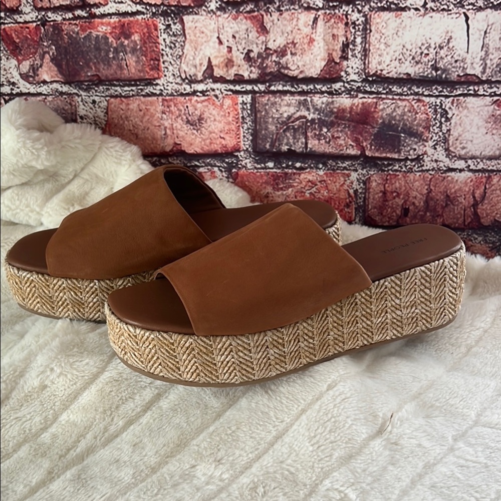 Free People Brown Mules with Espadrille Platform NWT